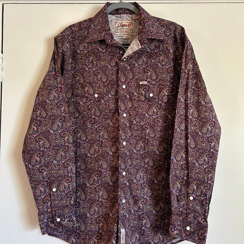 Rafter C Shirt Mens M/L Paisley Western Pearl Snap Cowboy Collection Rodeo